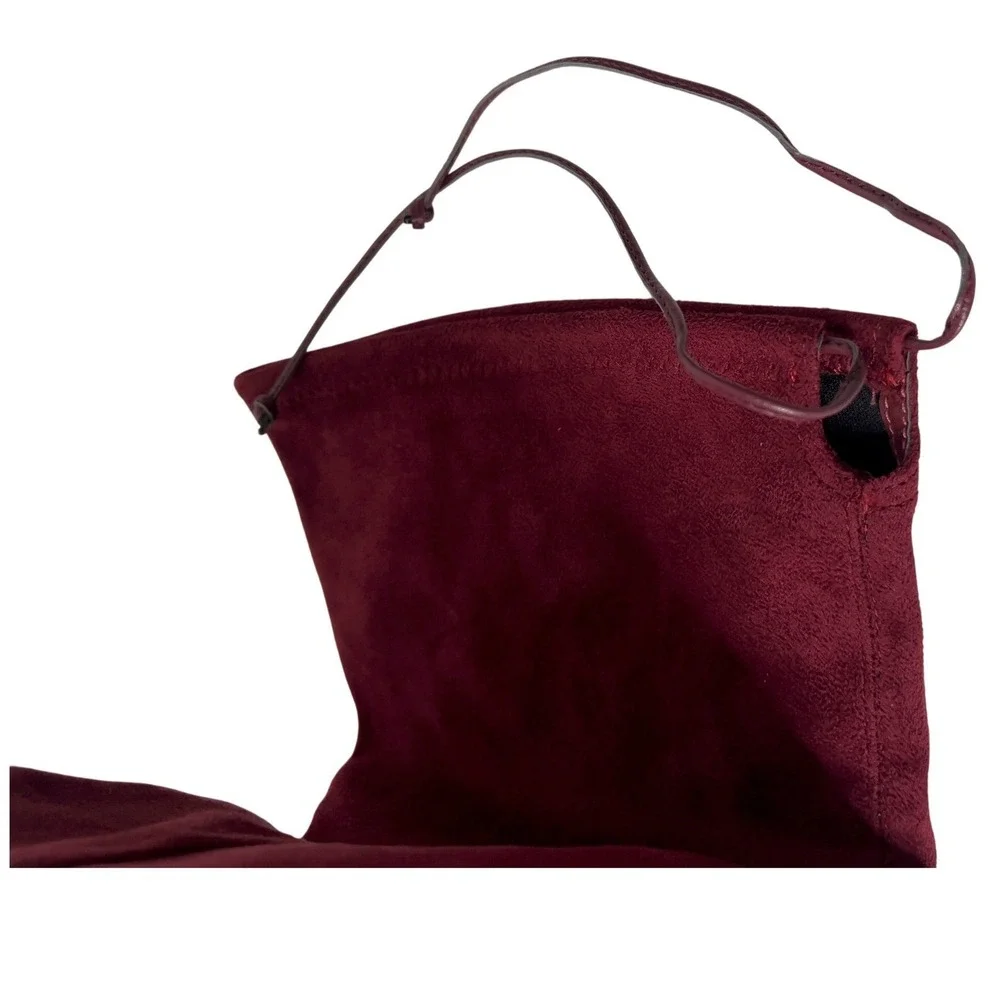 Burgundy Faux Suede Over‎ The Knee Block Heel Boots Pointed Toe Wine Red Size 7